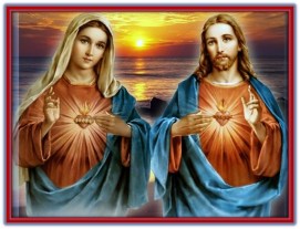 sagrados corazones jesús y maría y puesta del sol