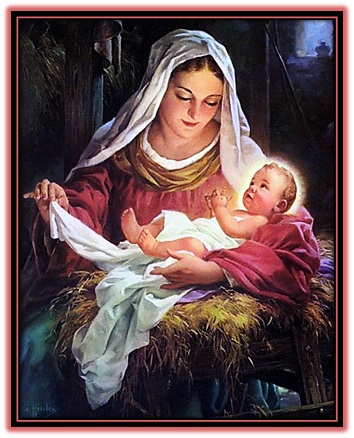 virgen maría con niño jesús en el pesebre