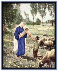 Pastor entregando flor al Niño Jesús