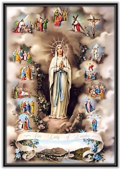 Virgen de Lourdes y los cuatro Misterios del Rosario