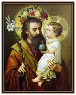 San José y Niño Jesús poniendo corona de flores