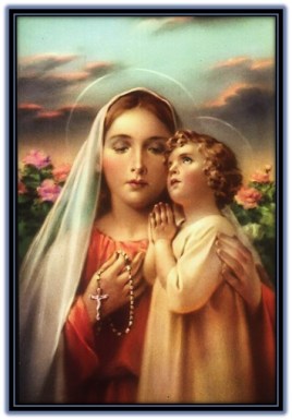 María con el rosario en la mano y el Niño Jesús
