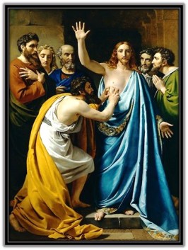 Santo Tomás Apóstol con los dedos en la herida del costado de Jesús