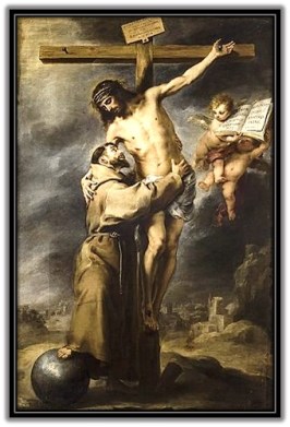 Jesús desde la Cruz abraza a San Francisco de Asís