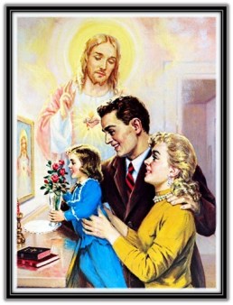 Familia ofreciendo flores hija sagrado Corazón de Jesús