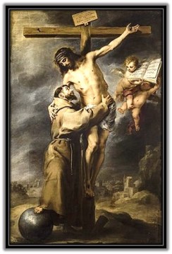 Jesús desde la Cruz abraza a San Francisco de Asís