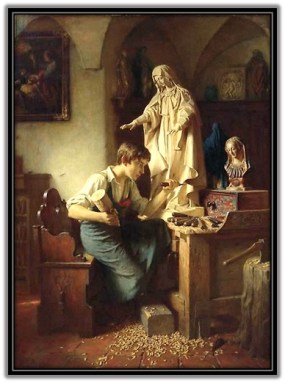 Joven trabajando imagen de la Virgen María