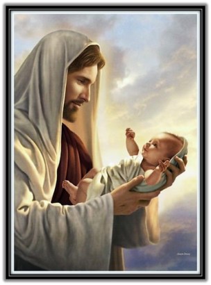 Jesucristo con niño en las manos