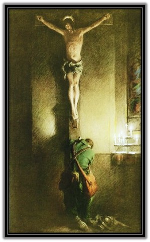 Soldado abrazado al Crucifijo