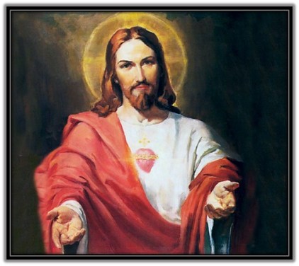 Sagrado Corazón con las manos abiertas y llagas