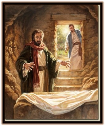 Pedro y Juan dentro del Sepulcro